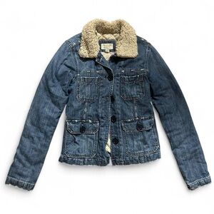 Abercrombie & Fitch Vintage Denim Jacket with Cream Faux Fur Collar